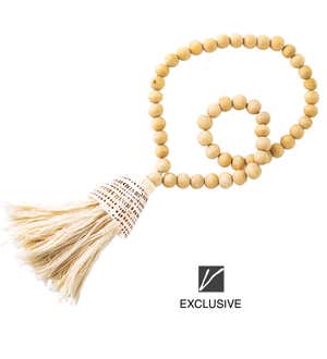Wood Prayer Beads with Shell Covered Tassel