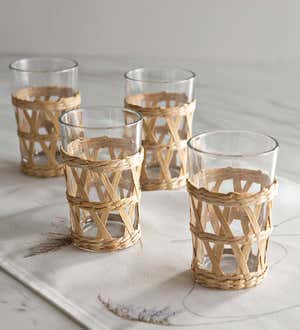 Rattan Wrap Drinking Glasses, Set of 4