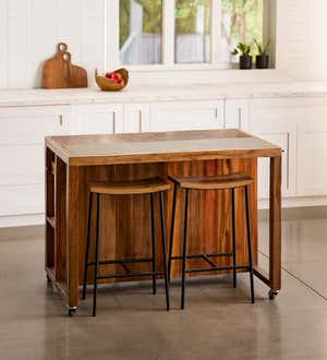 Prep and Serving Kitchen Island with 2 Stools