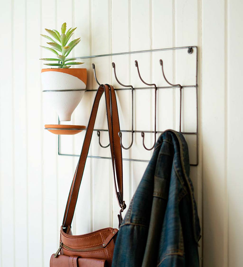 Entryway Coat Rack with Clay Planter