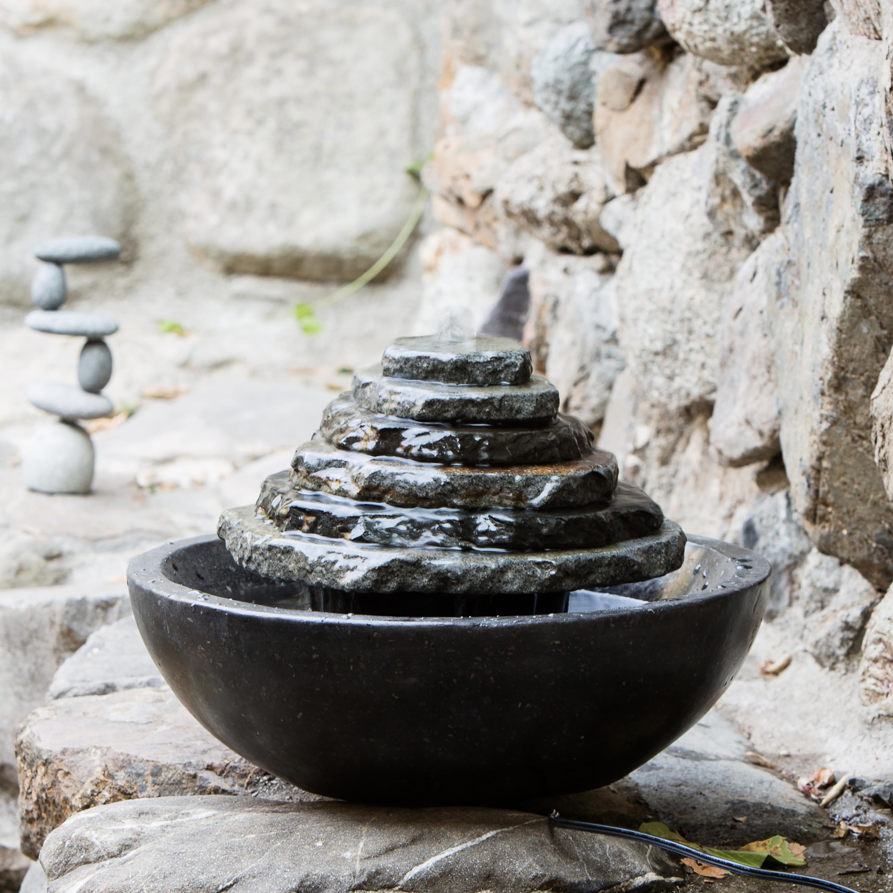 Natural Slate Stone Tower Stacked Water Fountain