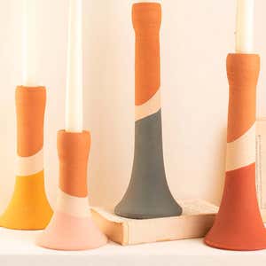 Muti-stripe Clay Candle Holders, Set of 4