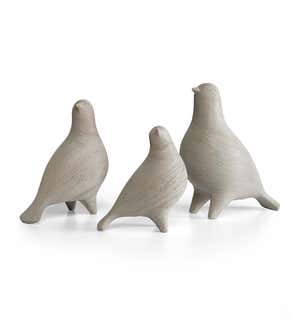 Textured Gray Ceramic Dove Figurines, Set of 3