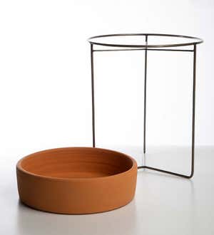 Terracotta Side Tray Table with Metal Stand