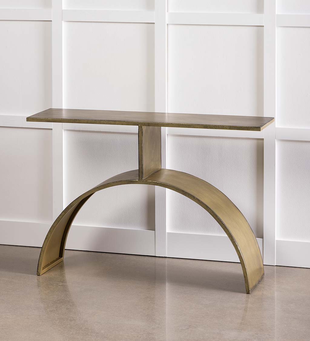 Antique Brass Console Table with Arched Base
