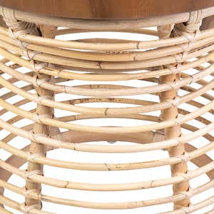 Rattan and Wood Side Table