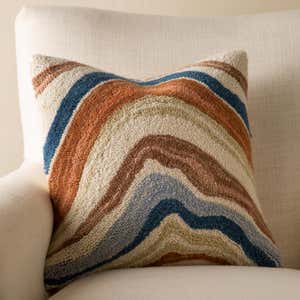 Abstract Agate Hand-Hooked Wool Decorative Throw Pillow, 16"Sq.