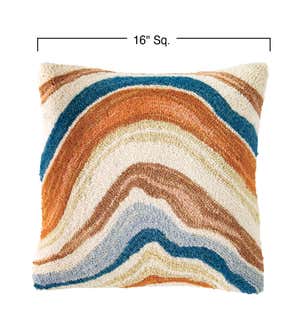 Abstract Agate Hand-Hooked Wool Decorative Throw Pillow, 16"Sq.