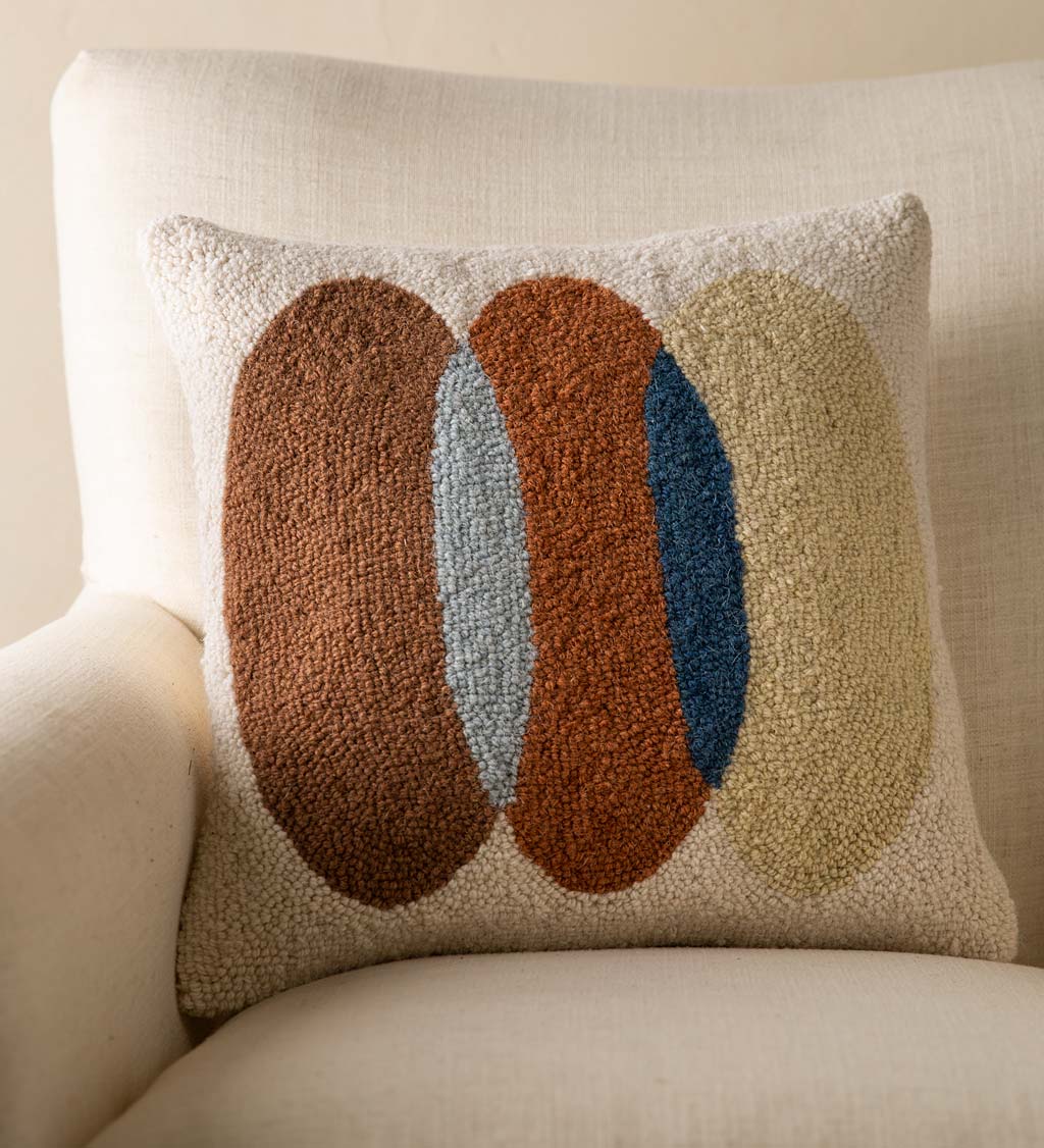Abstract Pebble Hand-Hooked Wool Decorative Throw Pillow, 16Sq