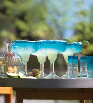 Maya Recycled Margarita Glasses, Set /4 - Aquamarine
