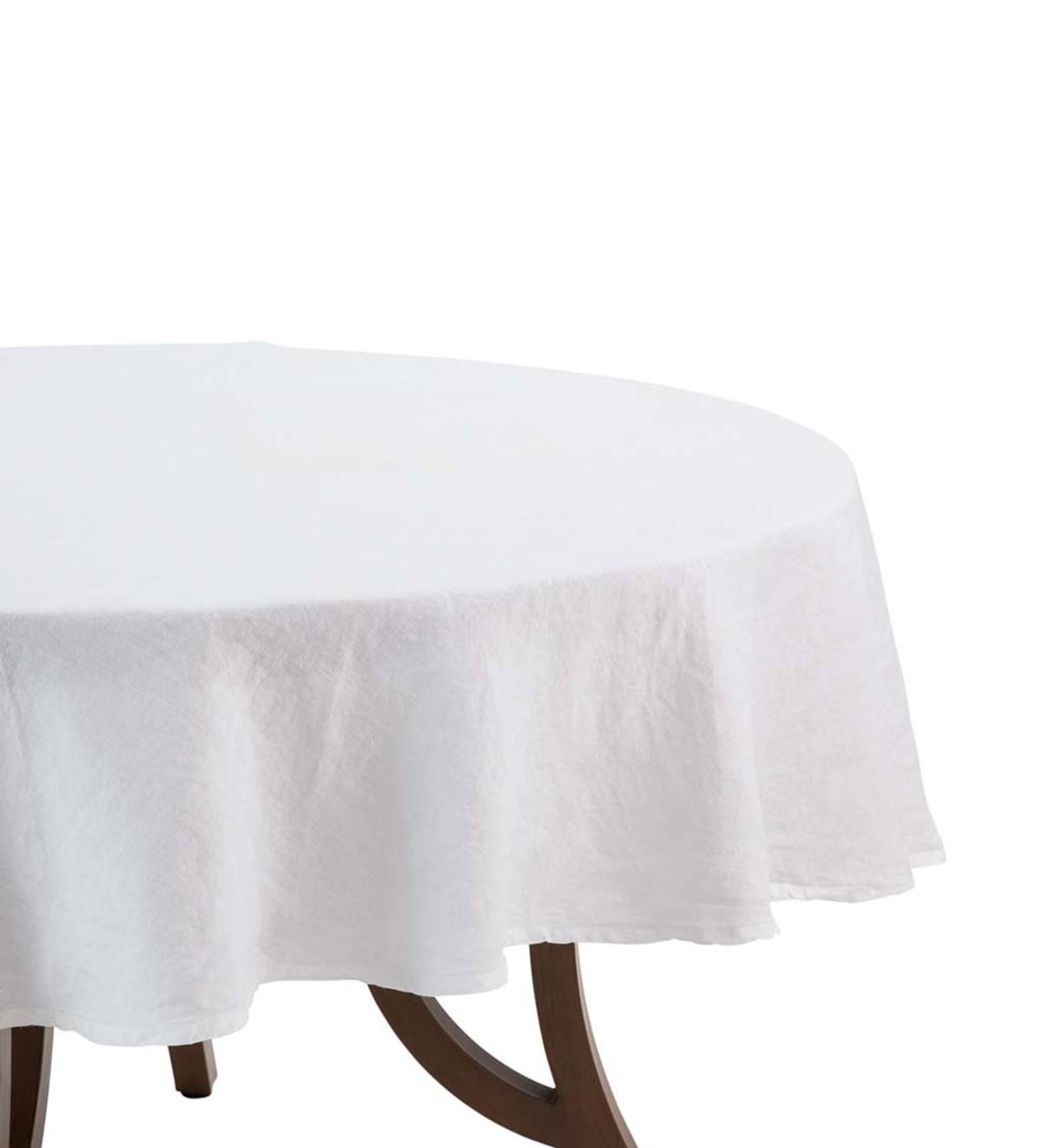 White Linen Round Tablecloth 90"