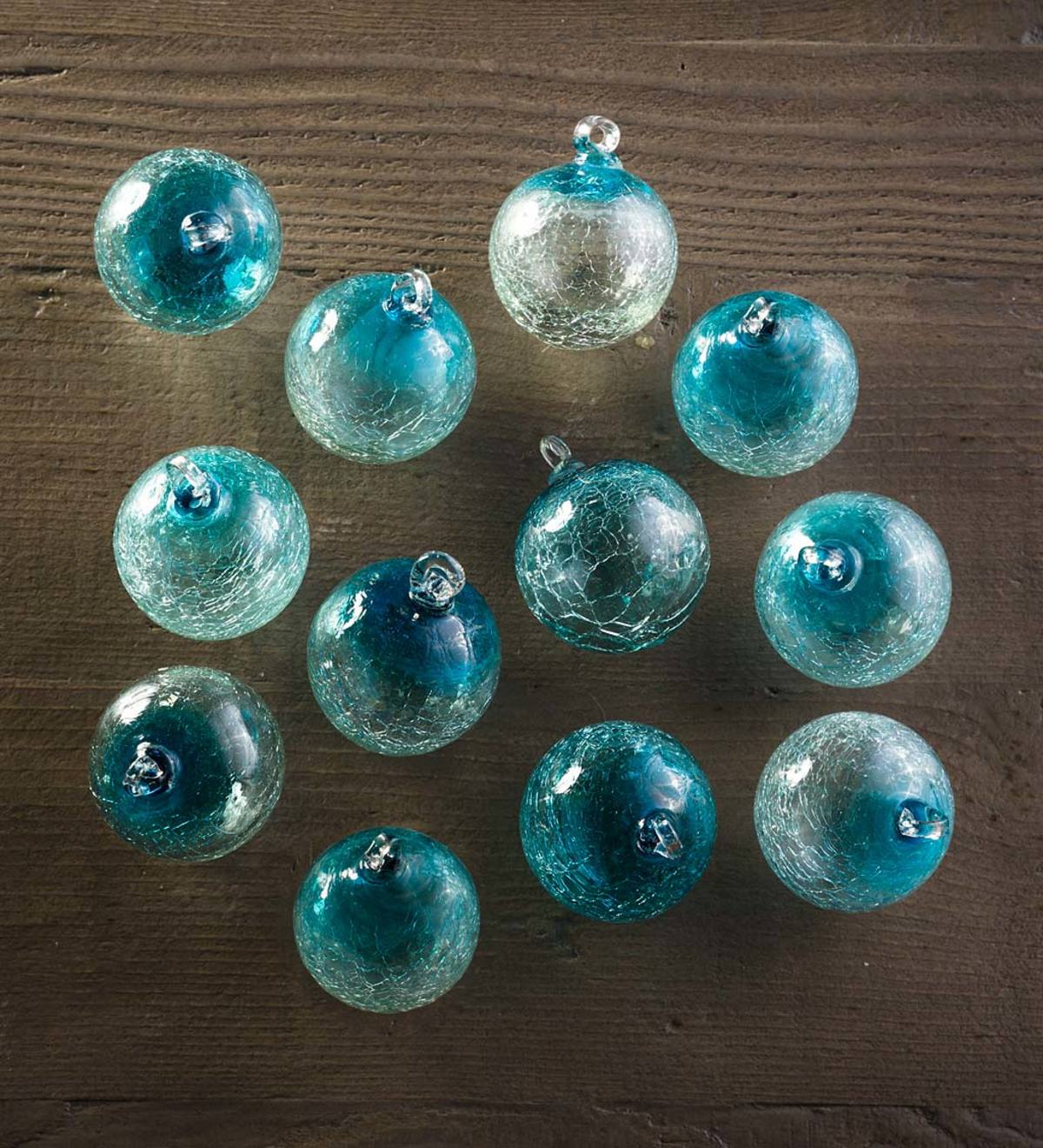 Maya Recycled Glass Sphere Ornaments S/12 - Small, Aqua