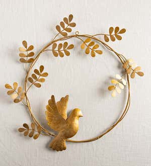 Gold Dove with Olive Branch Metal Wreath