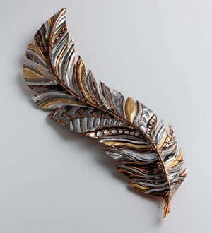 Artisan-Made Floating Feather Metal Wall Art, Gold Metallic