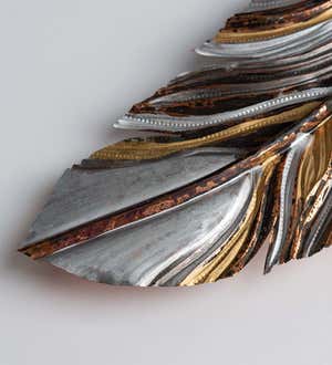 Artisan-Made Floating Feather Metal Wall Art, Aqua