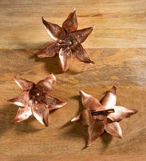 Leather Poinsettia Clip-On Ornament, Set of 3
