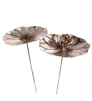 Artisan-Made Lily Pad Garden Stakes, Set of 2