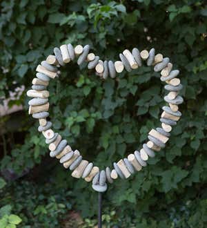 Heart Driftwood and Stone Garden Stand, Small