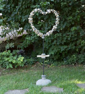 Heart Driftwood and Stone Garden Stand, Medium