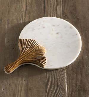 Ginkgo Leaf Marble and Wood Serving Tray