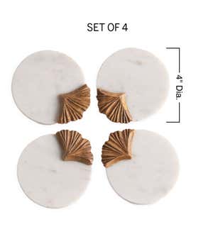 Ginkgo Leaf Marble and Wood Coasters, Set of 4