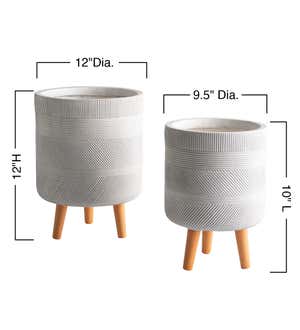 Footed Tall Stripe Fiber Clay Planters, Set of 2