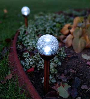 Crackle Glass Globe Solar Lights Stakes, Set of 2