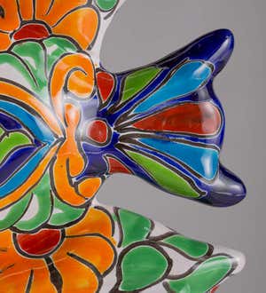 Handcrafted Talavera-Style Ceramic Fish Decorative Garden Stakes, Set of 2