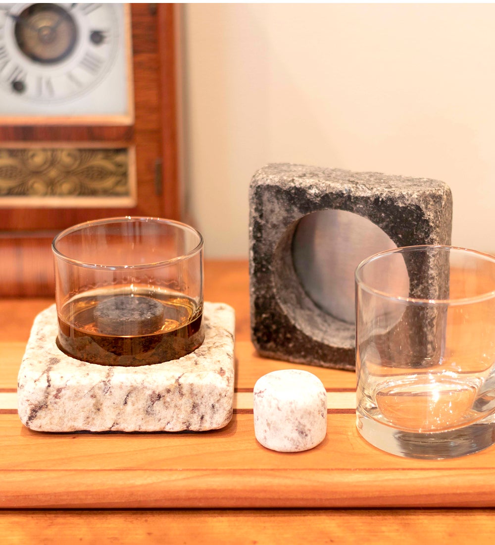 Glass, Stones, and Chilling Granite Coasters, Set of 2