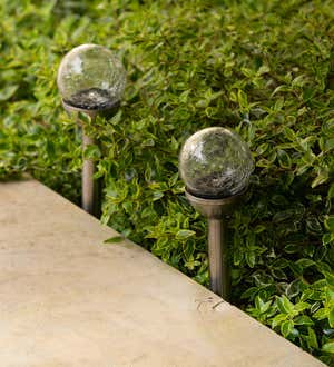 Crackle Glass Globe Solar Lights Stakes, Set of 2