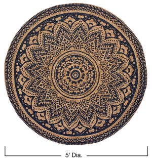 Mandala Printed Round Jute Rug, 5' Dia.