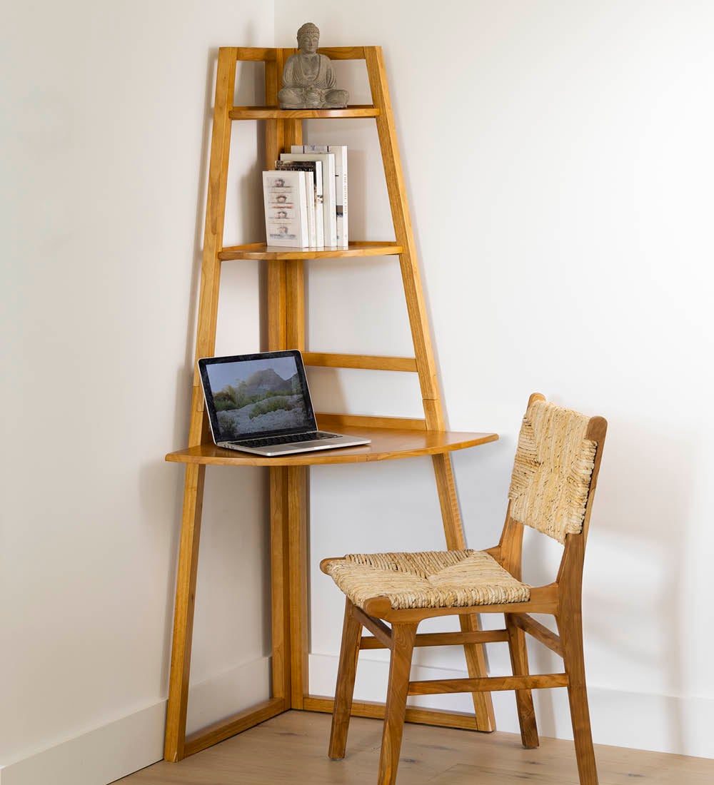 Rubberwood Corner Desk with Two Shelves