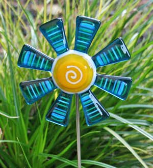 Fused Glass Flower Stakes, Set of 3