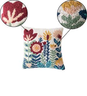 Wildflower Hand-Hooked Wool Decorative Throw Pillow, 16"Sq.