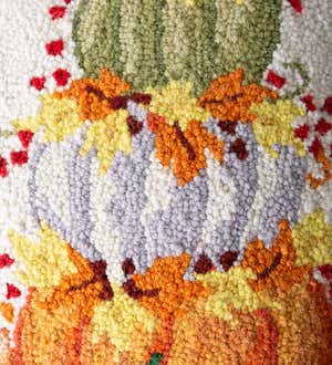 Pumpkin Cairn Hand-Hooked Wool Decorative Throw Pillow, 16"Sq.