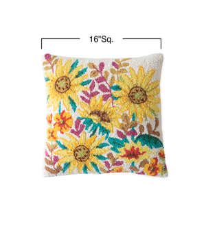 Sunflower Hand-Hooked Wool Decorative Throw Pillow, 16"Sq.