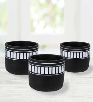 Striped Band Cement Cachepot, Set of 3