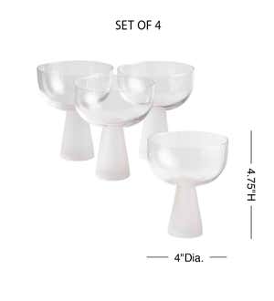 Frosted Base Coup Glasses, Set of 4