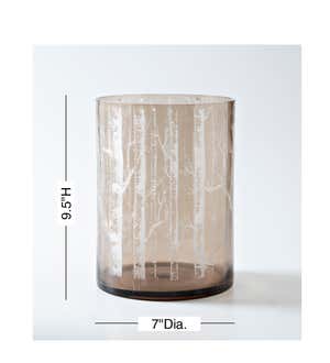 Birch Branch Etched Glass Hurricane, Large