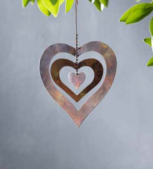 Hanging Flamed Copper Finish Triple Spinning Heart