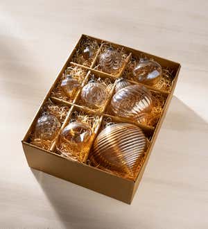 Hand-Blown Mixed Glass Ornament Box, Set of 9