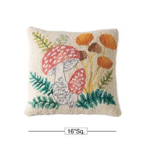 Mushroom Hand-Hooked Wool Decorative Throw Pillow