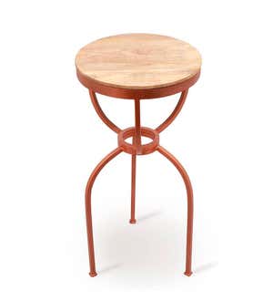 Metal and Wood Three-Legged End Table