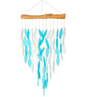 Large Glass Leaves on Driftwood Chime