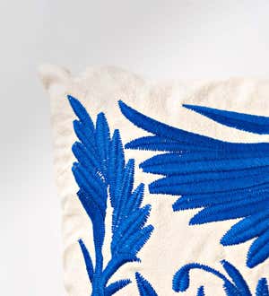 Otomi Mexican Embroidered Animal Stitched Pillow Cover, Blue Pheonix