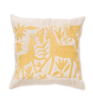 Otomi Mexican Embroidered Animal Stitched Pillow Cover, Tan Deer