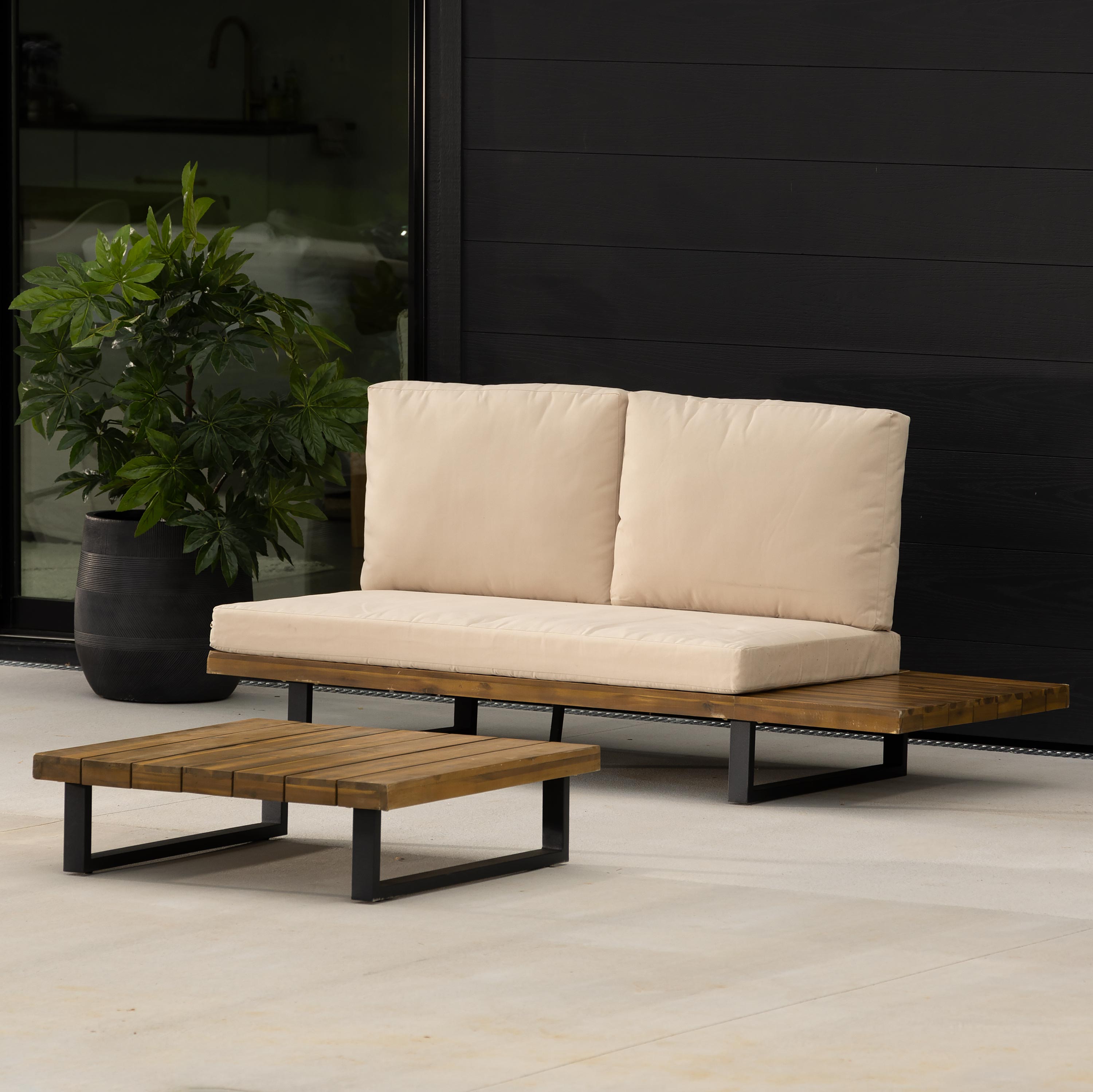 Outdoor Acacia Single Sofa + Coffee Table Set