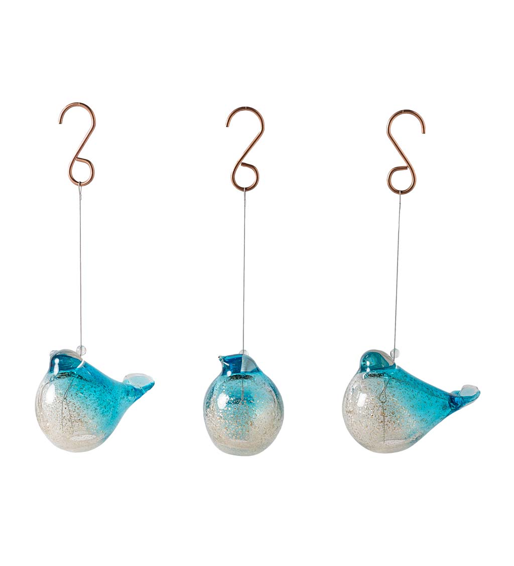 Glass Hanging Bird Airplant Holders, Set of 3 - Blue