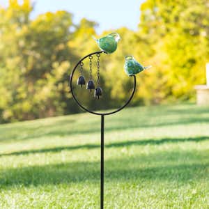 Blown-Glass Birds and Bells Garden Stake