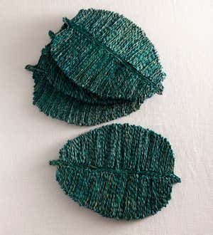 Hand-Woven Leaf Shaped Seagrass Placemats, Set of 4